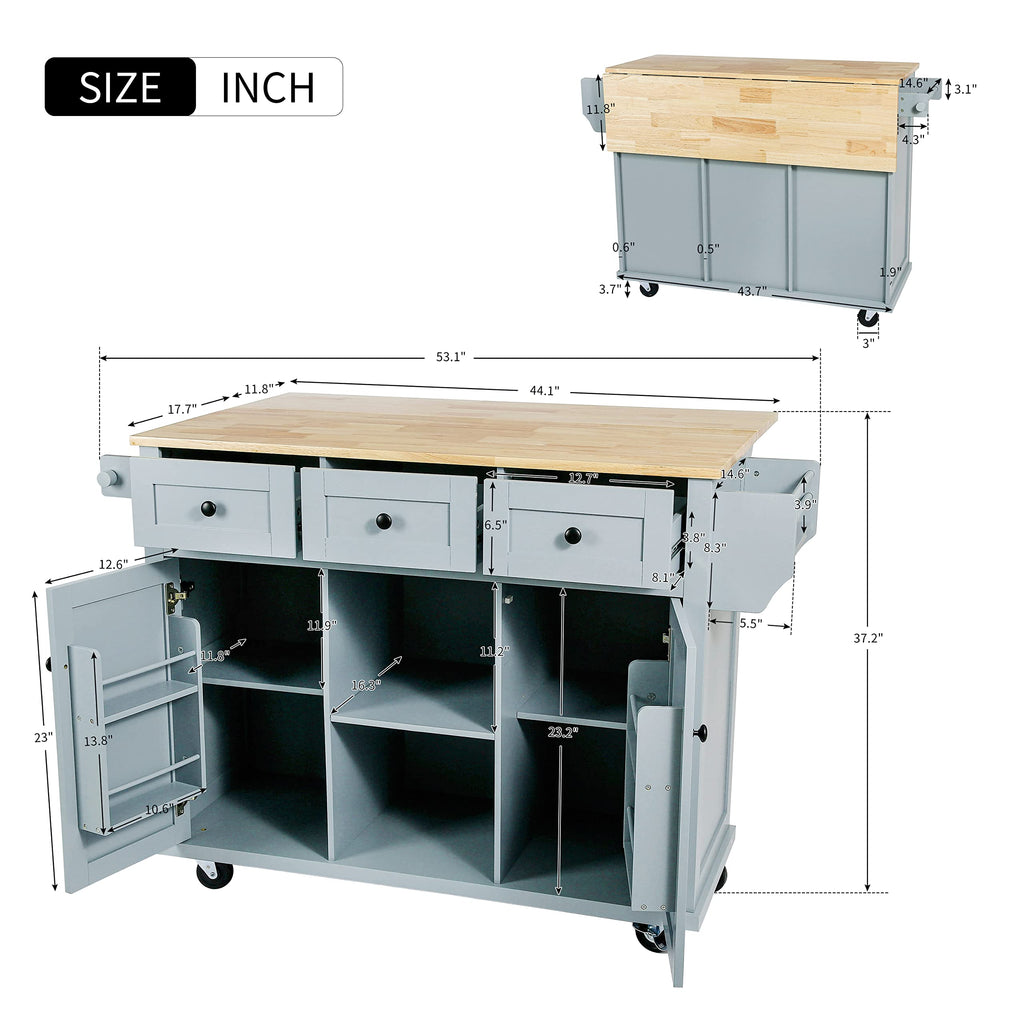 Ball & Cast Farmhouse Kitchen Island with Power Outlet,Dining Storage Island with Drop Leaf,Spice Rack and Drawer,Rolling Dining Cart on Wheels for Home,Kitchen,Dining Room,White,54"