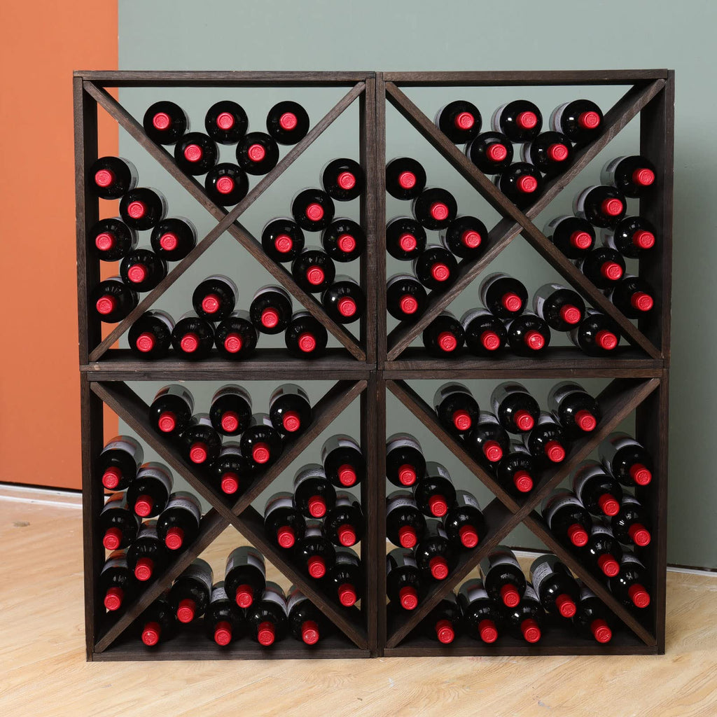 Wine Racks countertop Solid Wood Stackable Storage Rustic Retro Cube 48-Bottle Wooden Wine Rack Wine Cabinet(48BottleBlack)