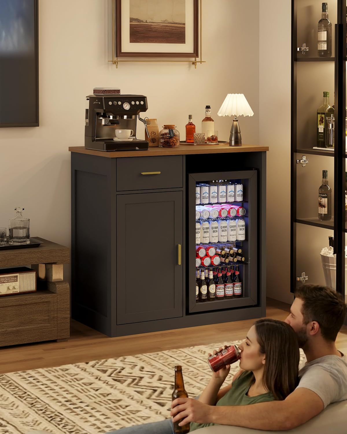 Mini Fridge Cabinet, Coffee Bar Cabinet with Fridge Space (Not Included)