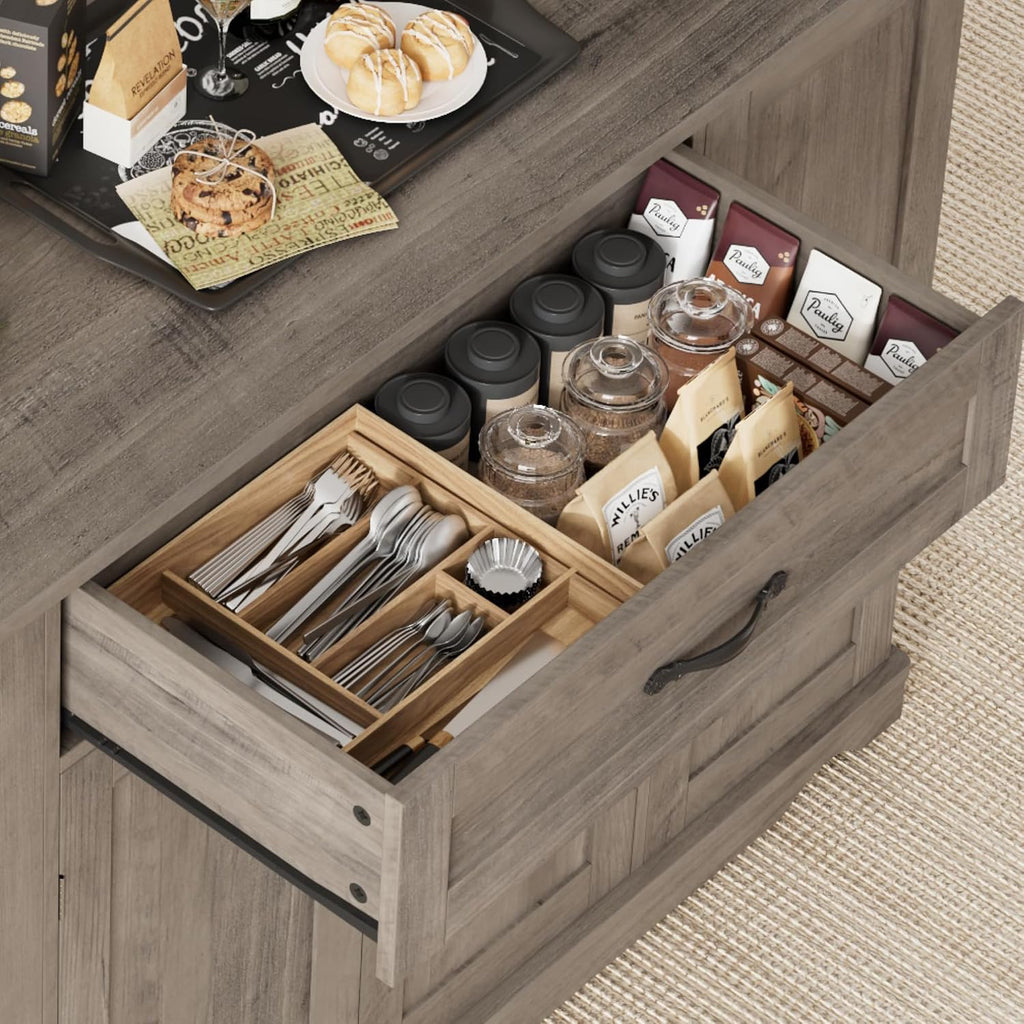 HOSTACK Kitchen Island Cart with Storage, Rolling Island Table, Ash Gray