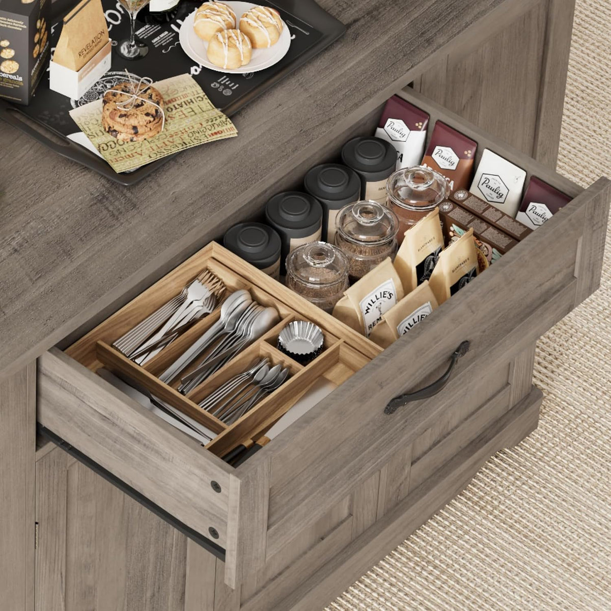 HOSTACK Kitchen Island Cart with Storage, Rolling Island Table, Ash Gray