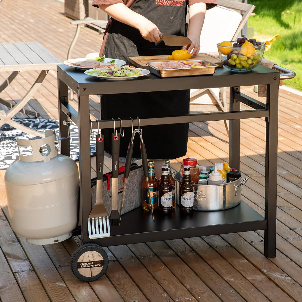 Royal Gourmet Dining Cart Table with Double-Shelf PC3401B (Black)