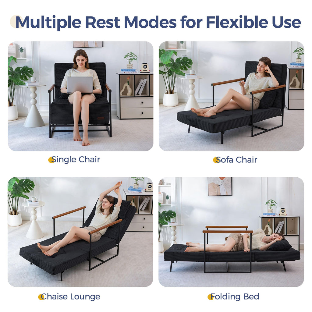 MAXYOYO Chair Bed, Adjustable Sleeper Chair, Single Sofa Bed with Frame