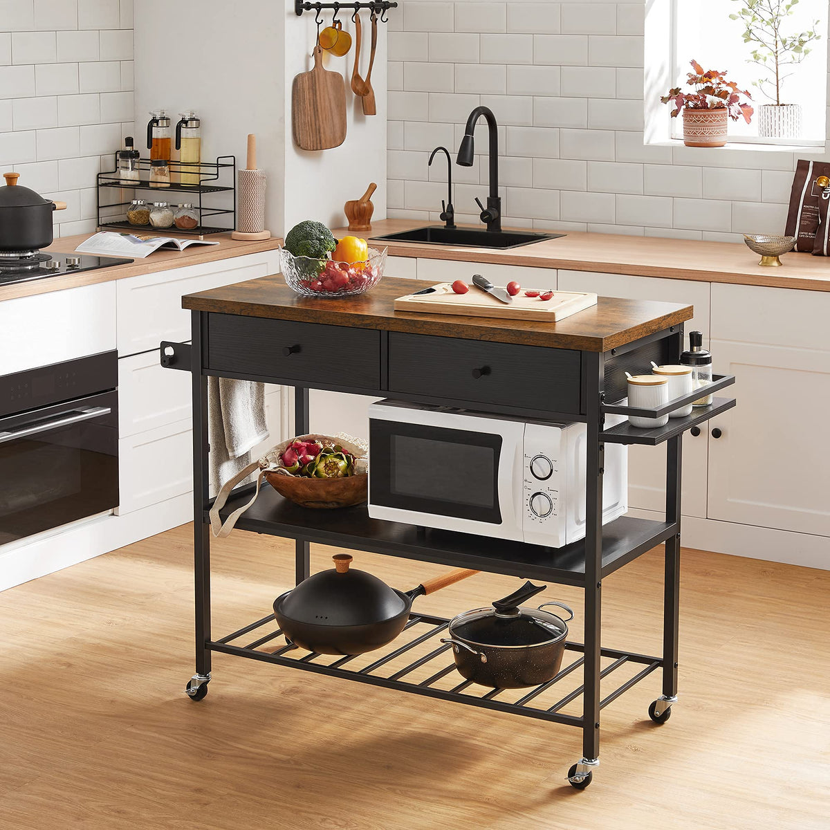 VASAGLE Mobile Kitchen Island with 2 Doors, 2 Drawers