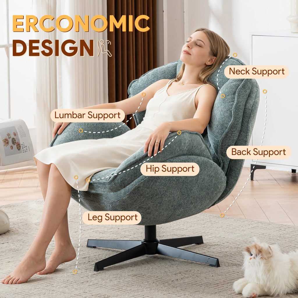 Swivel Accent Chair, Modern Recliner Lounge Chair with Metal Base Frame, Comfy Tufted Armchair for Living Room, Bedroom, Home Office, Brown