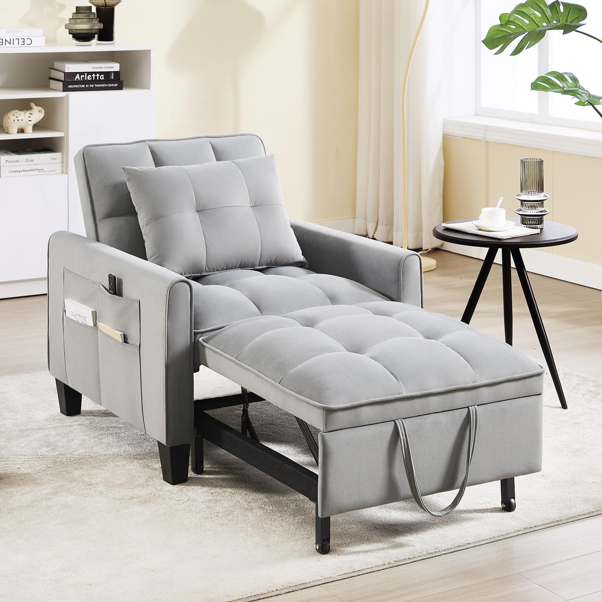 Convertible Sleeper Chair, 3 in 1 Sleeper Chair Bed Pull Out Sofa Bed Chairs, Single Sofa with Adjustable Backrest for Adults Reading Living Room, Bedroom, Black