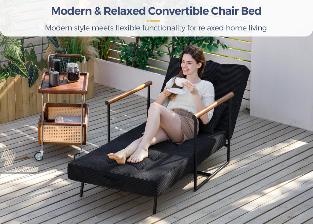MAXYOYO Chair Bed, Adjustable Sleeper Chair, Single Sofa Bed with Frame