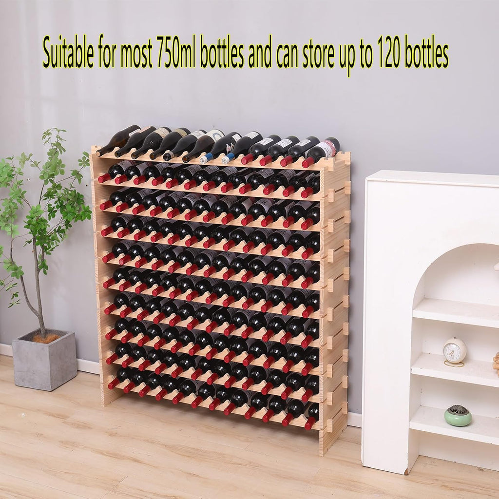 Freestanding Wine Rack Cabinet Floor Standing 120 Bottle Pine Stackable Storage Modular Wine Rack Display Stand