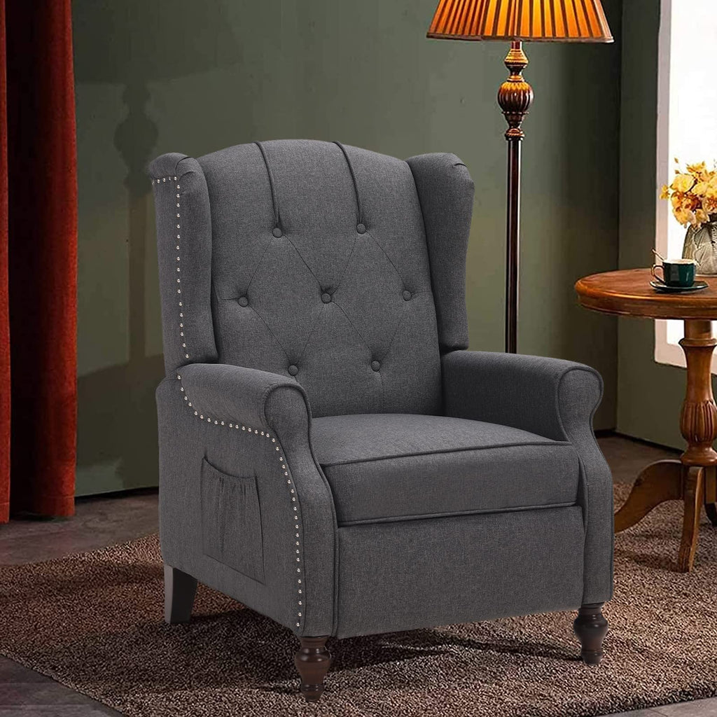 Wingback Recliner Chair - Tufted Arm Chair Recliner - Fabric Push Back Single Sofa for Living Room Adjustable Backrest (Blue Floral)