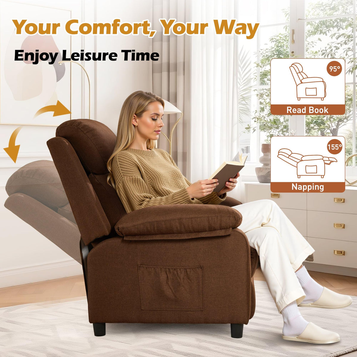 Korser Recliner Chair, Living Room Chairs for Adults