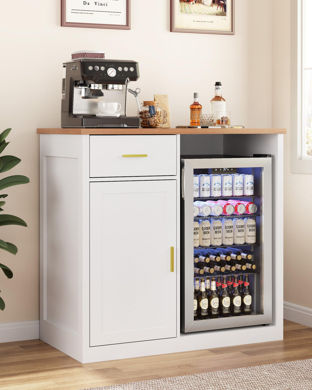 Mini Fridge Cabinet, Coffee Bar Cabinet with Fridge Space (Not Included)
