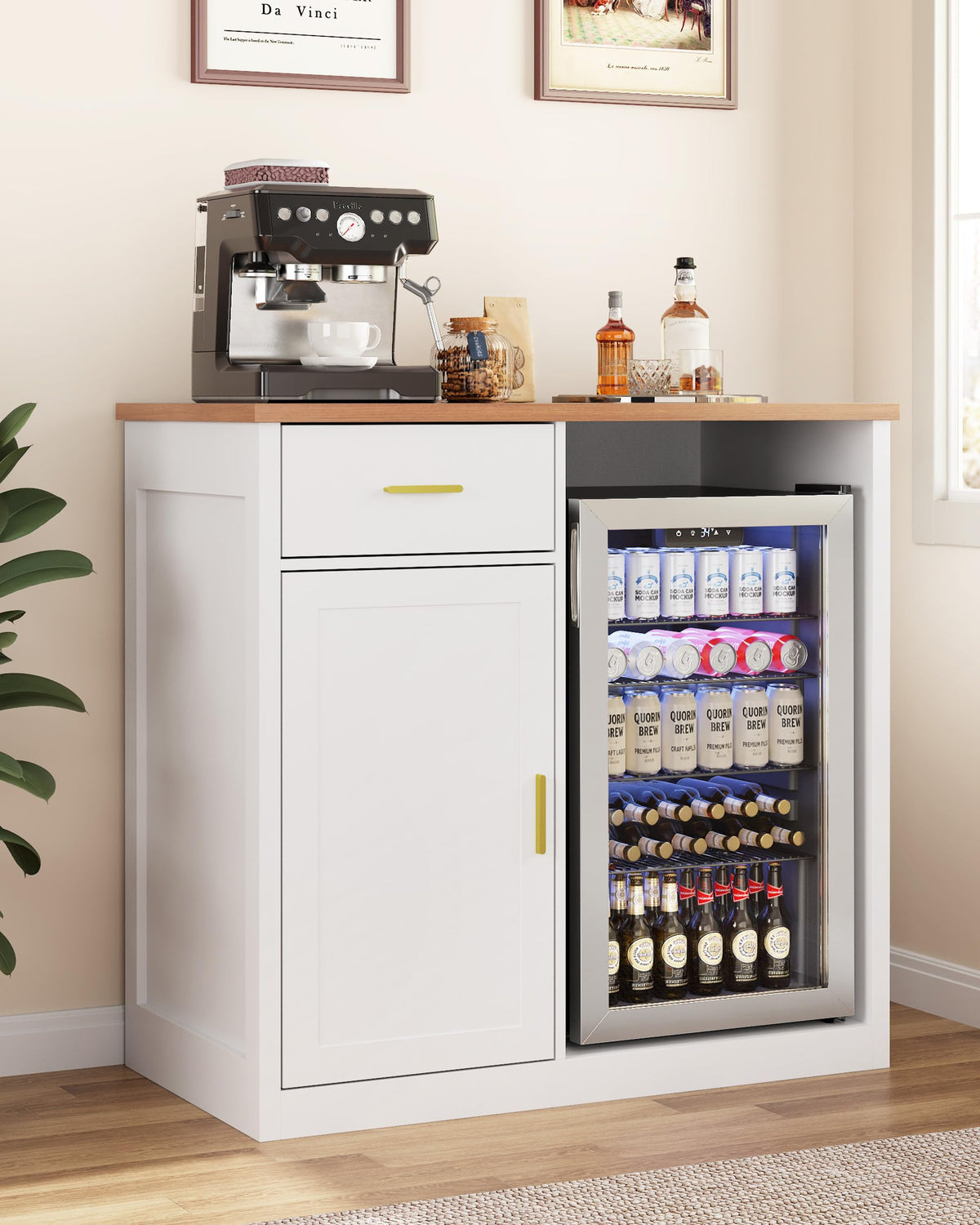 Mini Fridge Cabinet, Coffee Bar Cabinet with Fridge Space (Not Included)