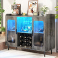 iSunirm Wine Bar Cabinet with Power Outlet & LED Light, Black Oak