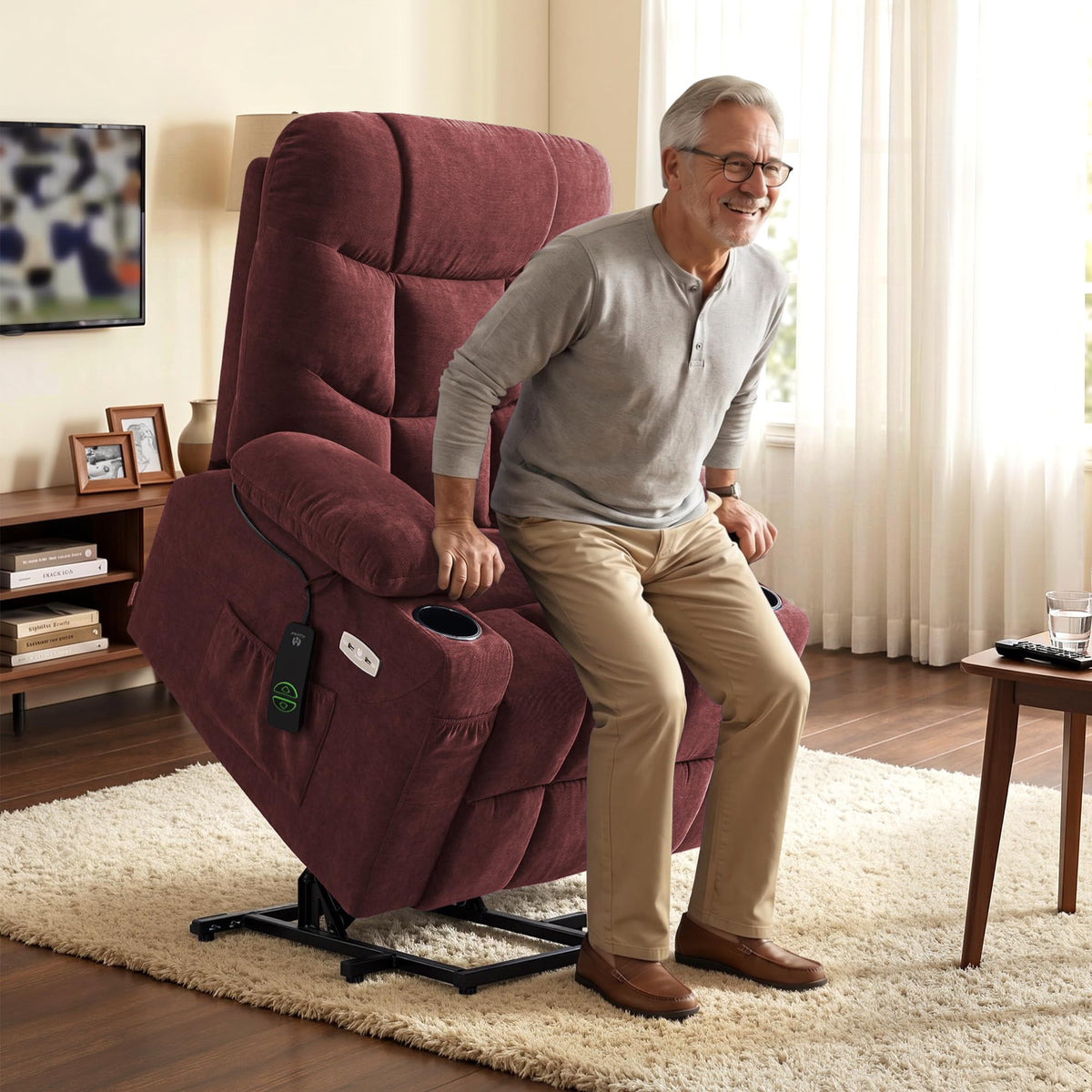MCombo Power Lift Recliner for Elderly, Fabric 7287 (Light Grey, Medium)