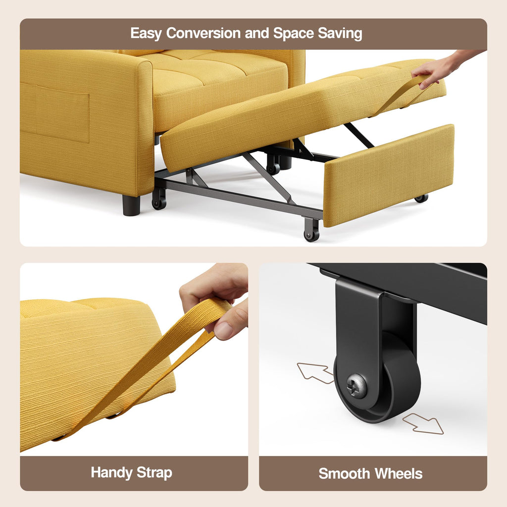 Ahomly Convertible Sofa Chair Bed, 3-in-1 Linen Pull Out Chair, Dark Gray