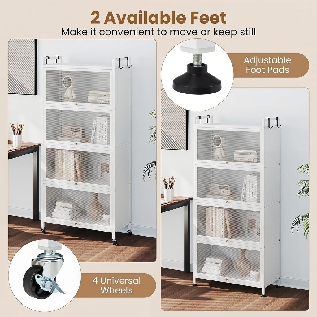 GIANTEX 5-Tier Kitchen Storage Cabinet, 4 PC Doors, Rolling Wheels, White