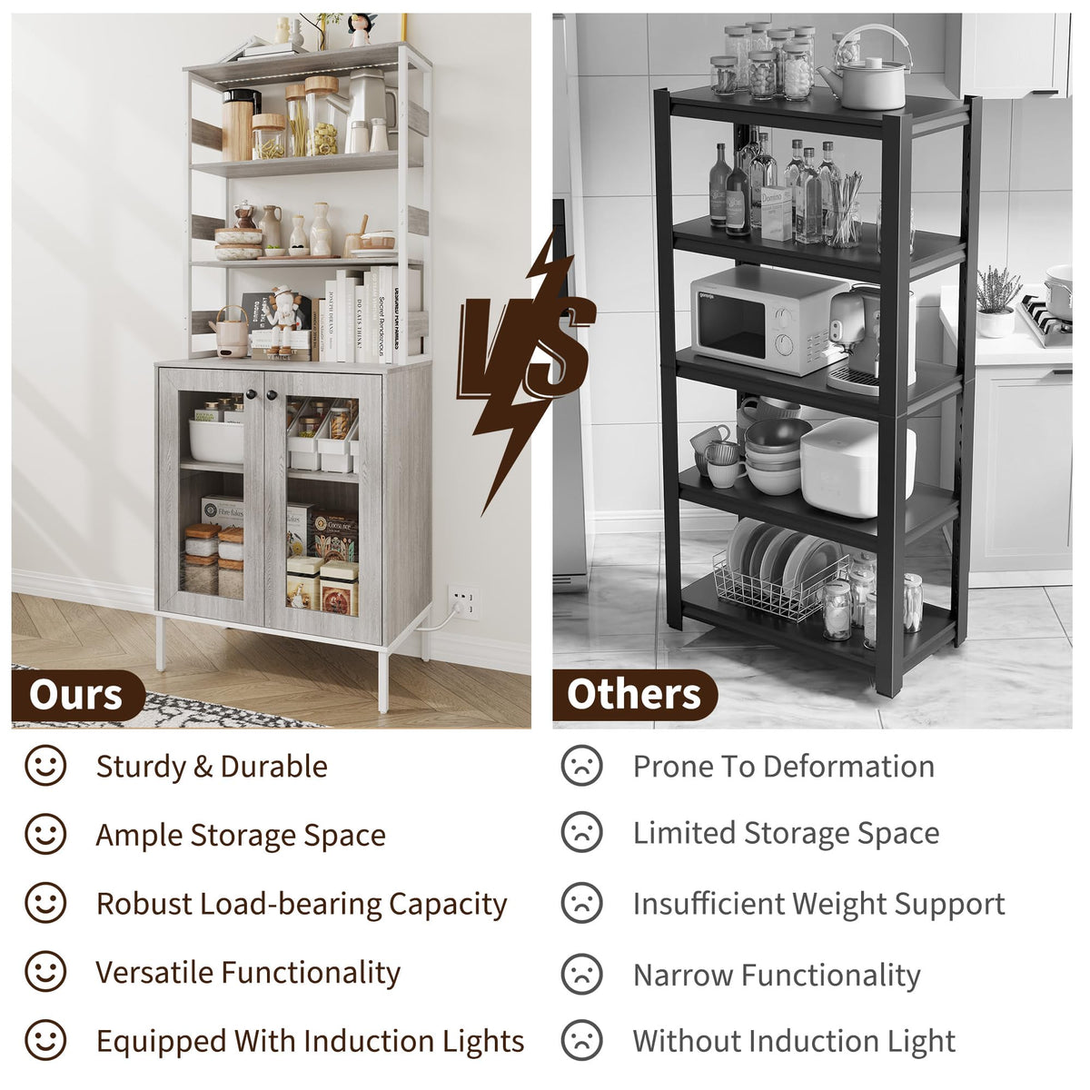 Garvee 67'' Liquor Bar Cabinet with Power Outlets & LED Lights for Home