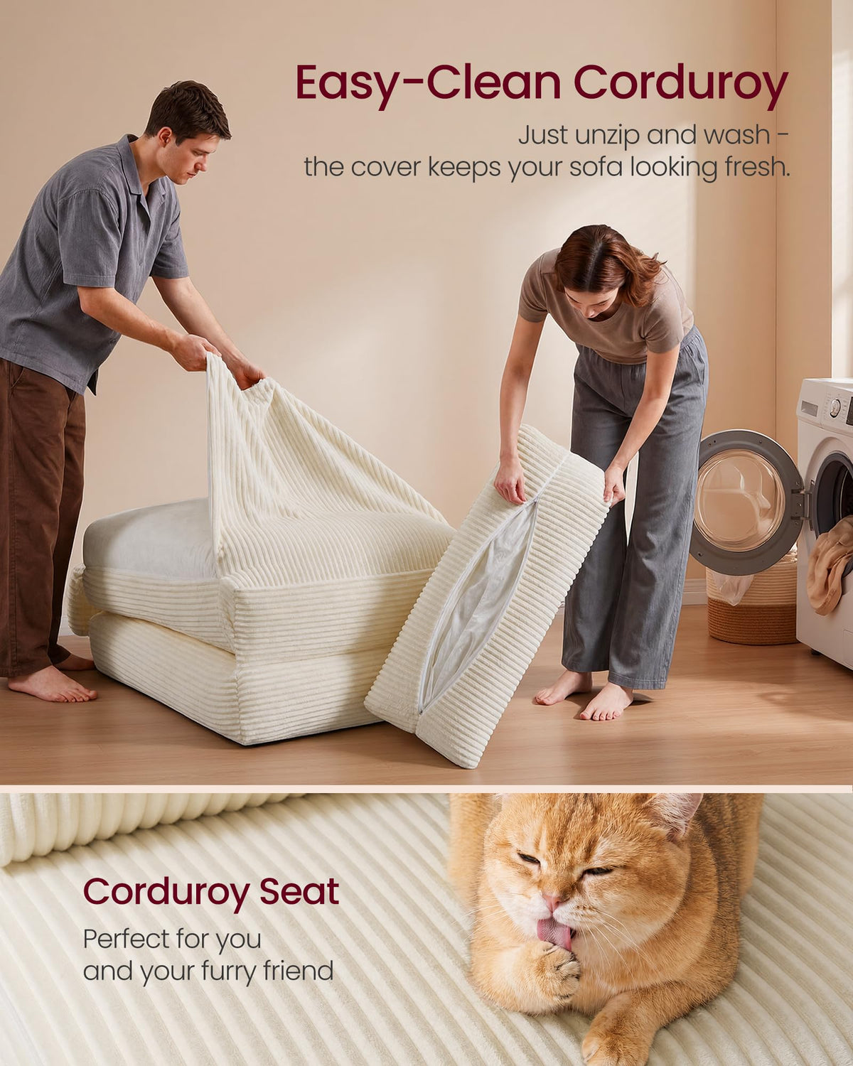 VASAGLE Folding Sofa Bed, Convertible Chair Bed with Pillow, Sleeper Chair