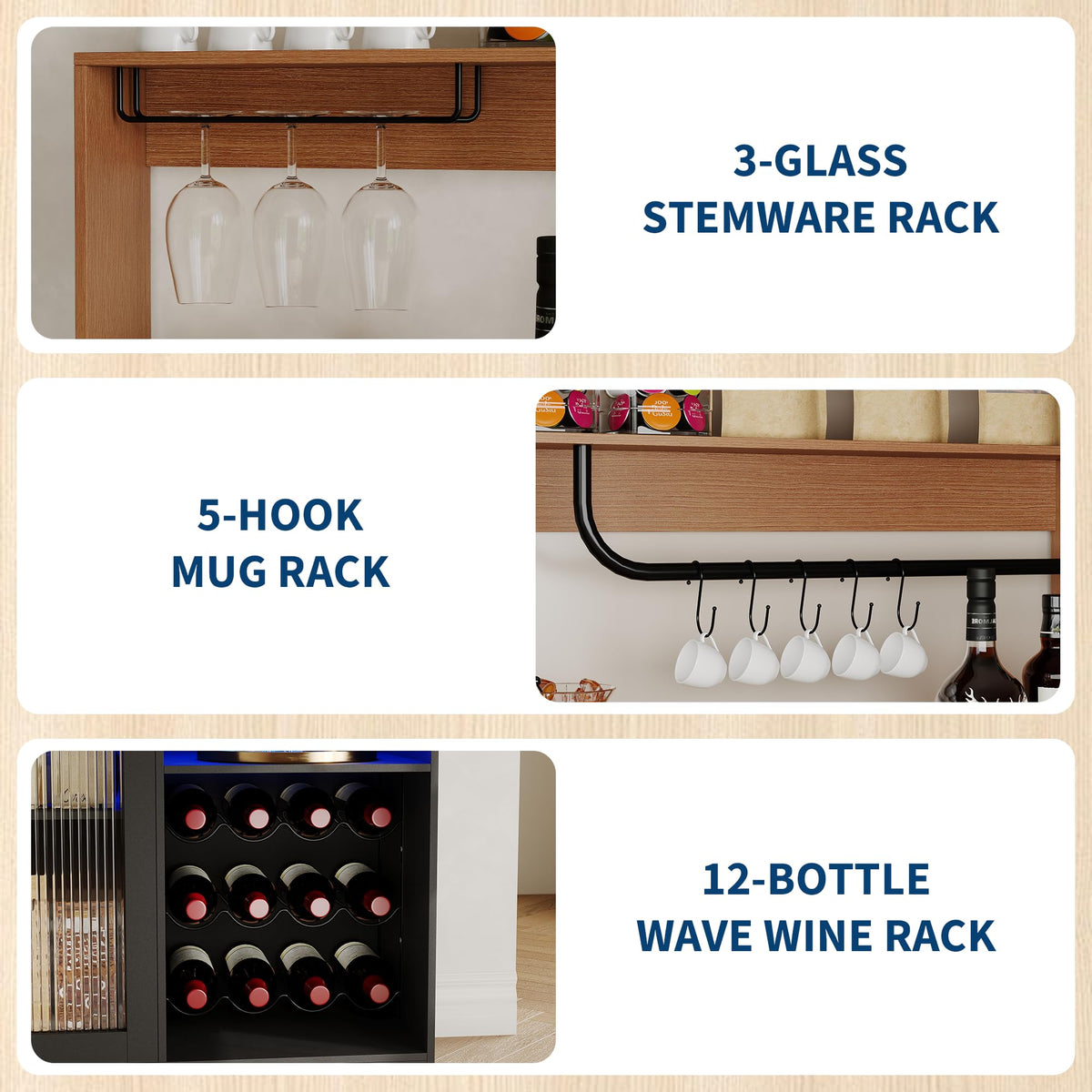 Garvee Wine Bar Cabinet with Glass Holder & Wine Rack, White