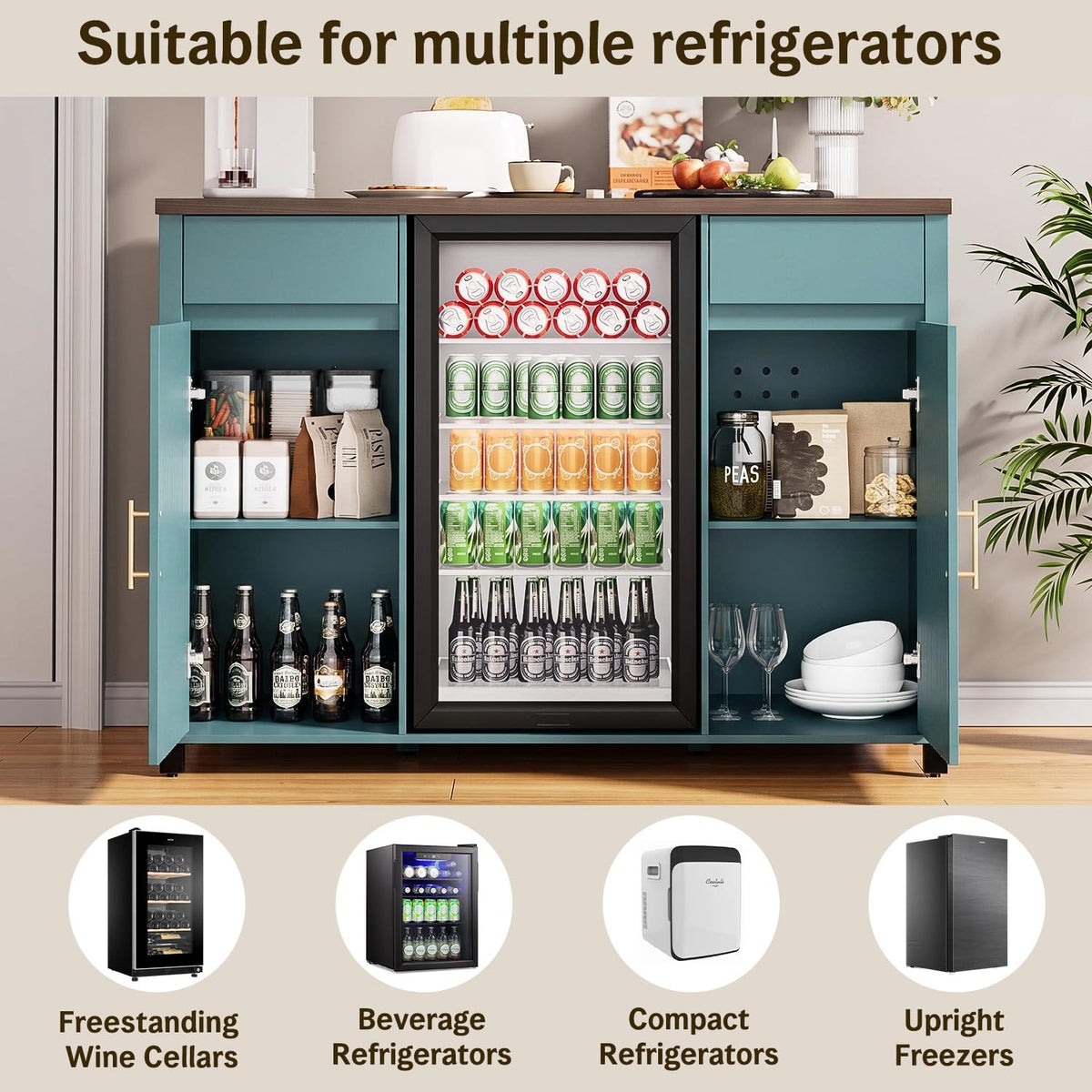 Tornivk 53" Large Coffee Bar Cabinet with Fridge Space, Black