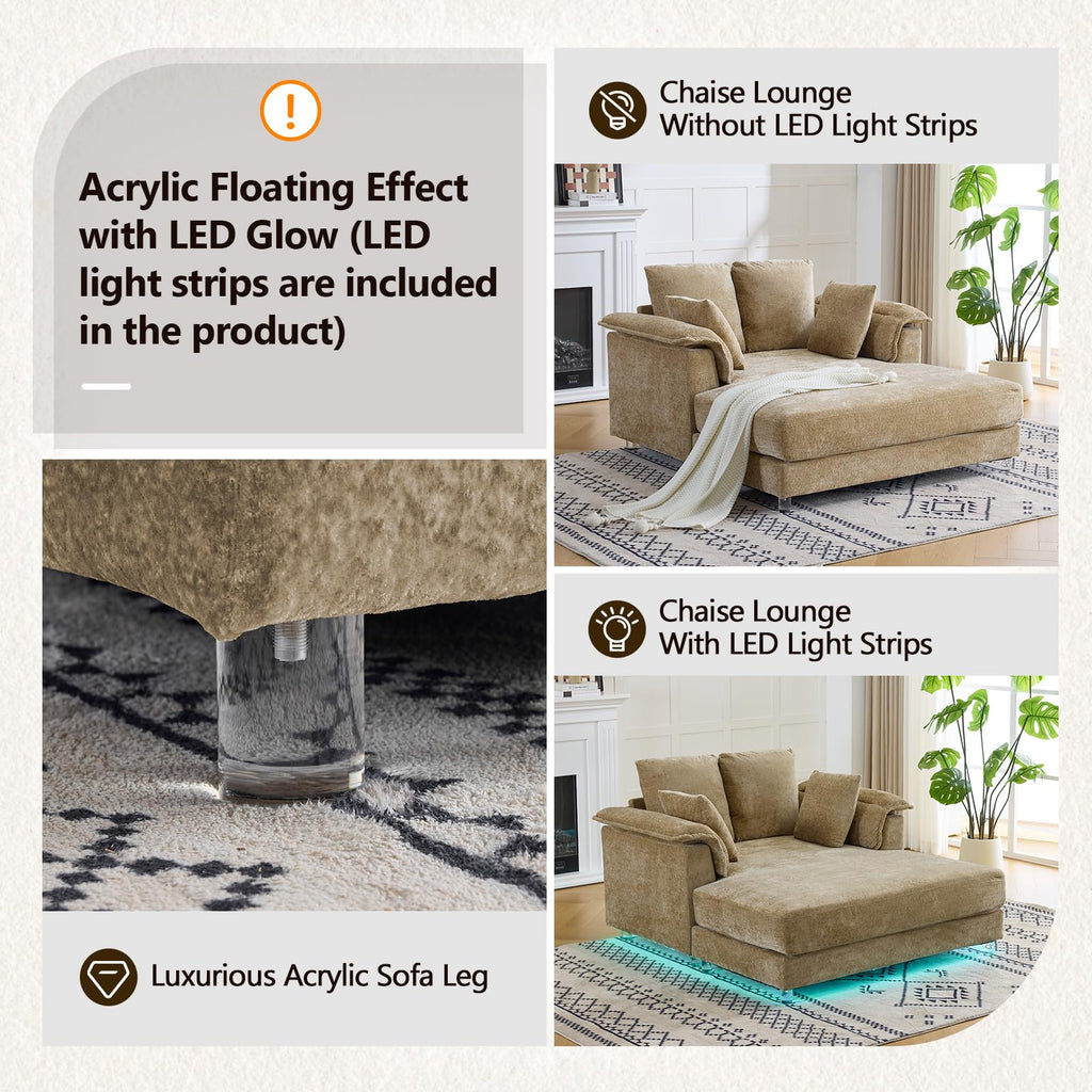 VINGLI 56" Wide Oversized Chaise Lounge Chair with Plush Padded Armrests