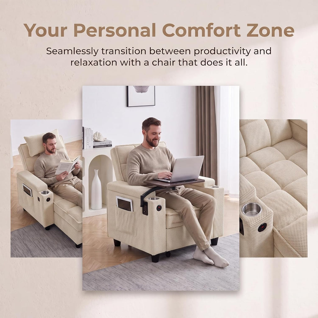 NicBex Sleeper Sofa Chair Bed with USB Port & Cup Holder &Side Table, Beige