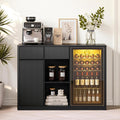 51" L Coffee Wine Bar Cabinet with Fridge Space, Charging Hub, Wine Rack