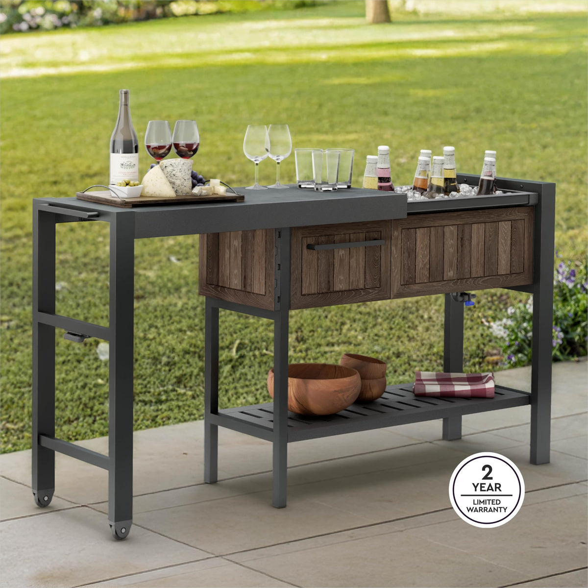 Keter Unity XL Portable Outdoor Table with Stainless Steel Top for Kitchen Prep and Outdoor Storage Cabinet for Grilling Accessories, Dark Grey
