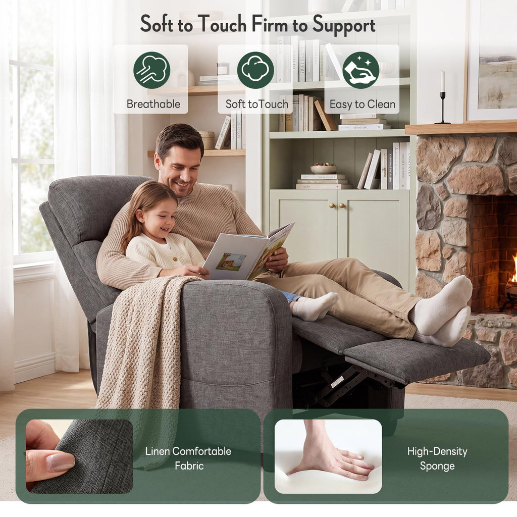 Massage Recliner Chair, Recliner Sofa Fabric for Adults, Recliners Home Theater Seating with Lumbar Support, Reclining Sofa Chair for Living Room, Ink