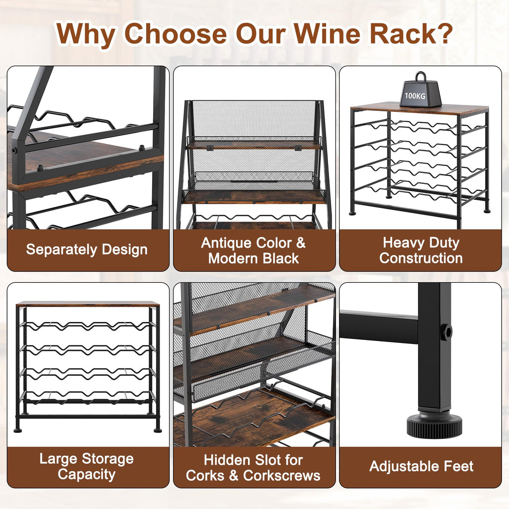 7-Tier Wine Rack Freestanding Floor Liquor Cabinet Bar for Home