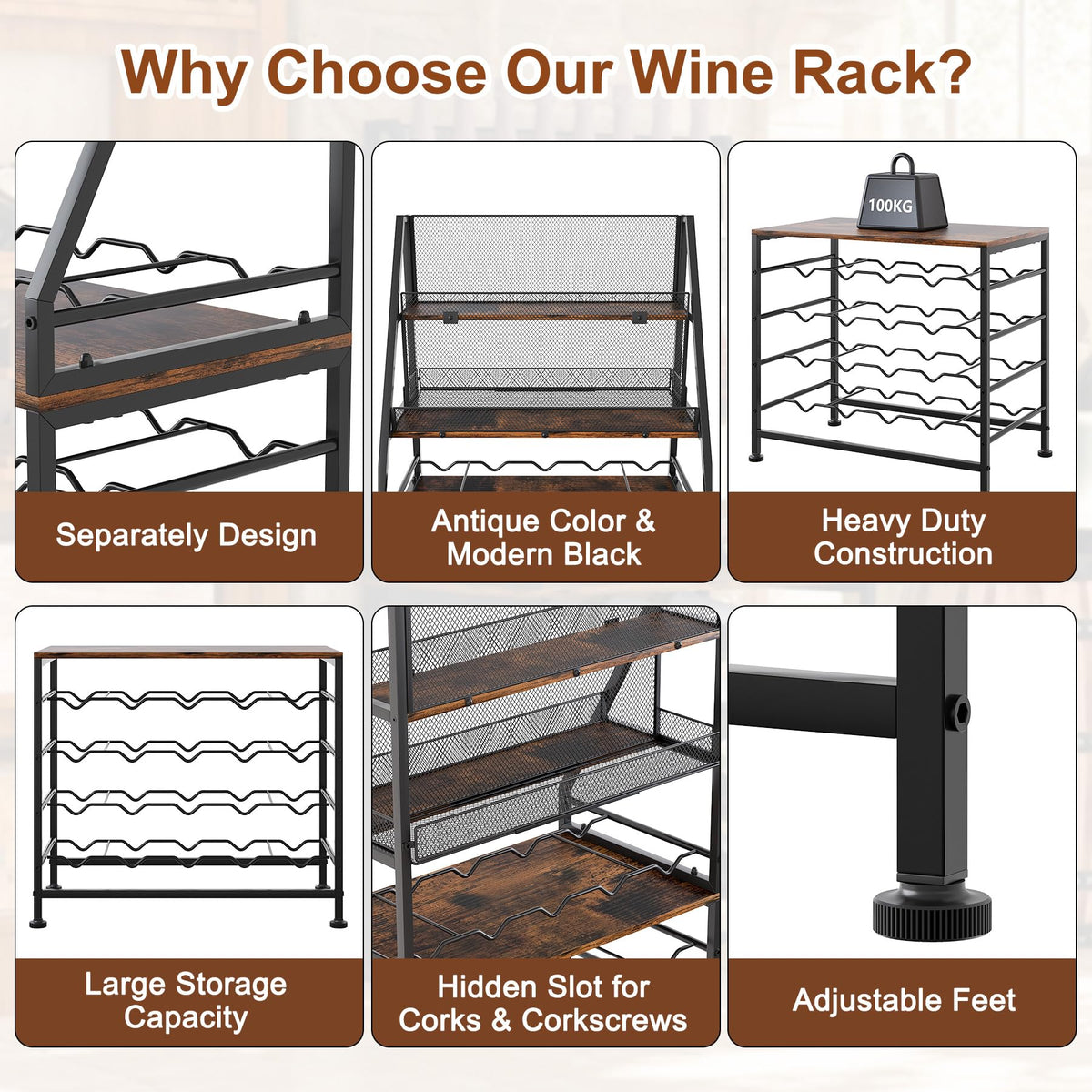 7-Tier Wine Rack Freestanding Floor Liquor Cabinet Bar for Home