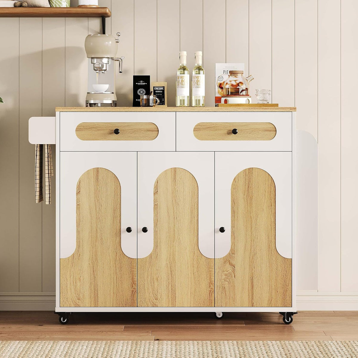 IRONCK 41.3" Kitchen Island Cart with Drop Leaf & Side Shelves, White