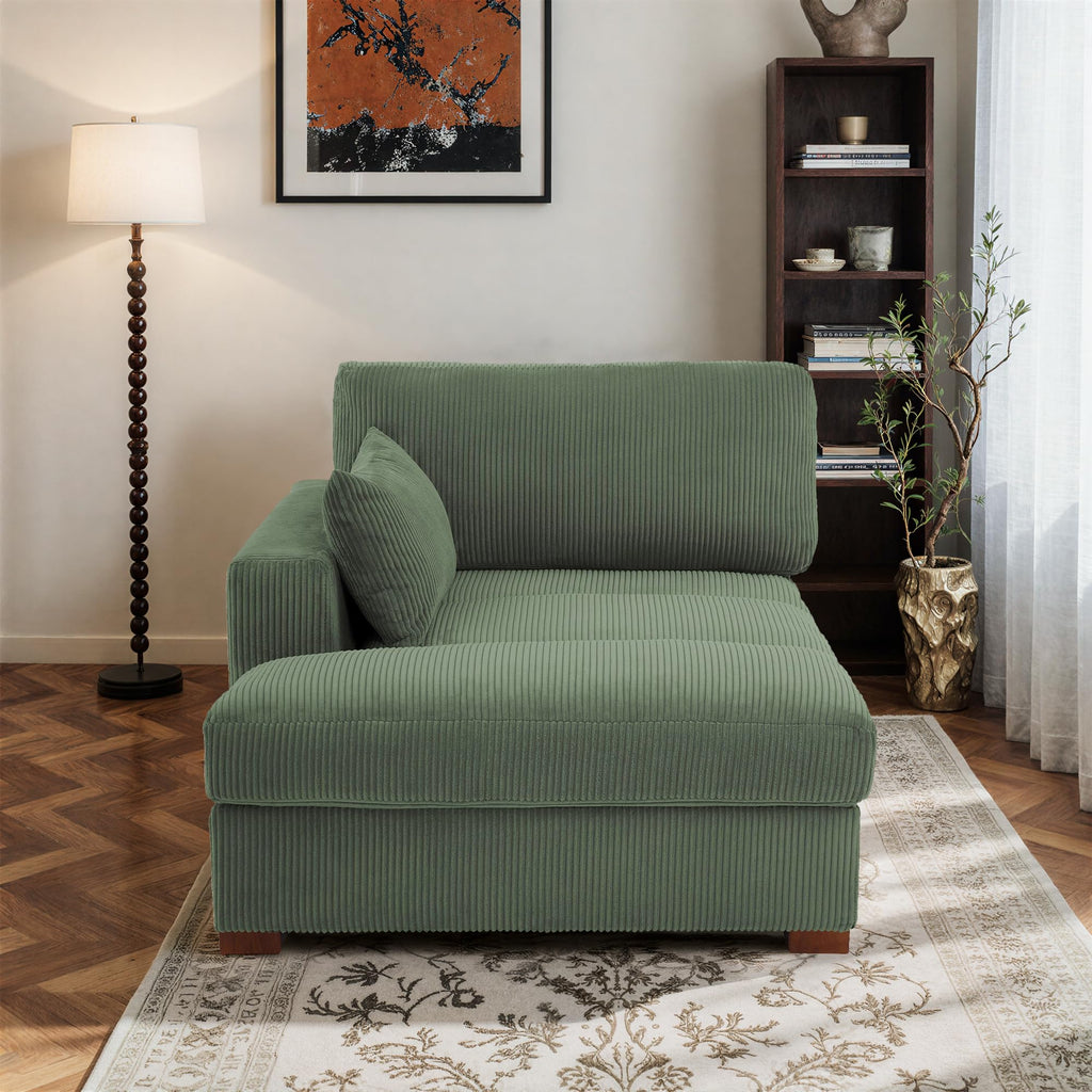 Oversized Corduroy Chaise Lounge Chair with Right Armrest & Cushion, Comfy Upholstered Sleeper Sofa Indoor Recliner Seat Solid Wood Couch w/Washable Cover for Bedroom, Living Room - Orange