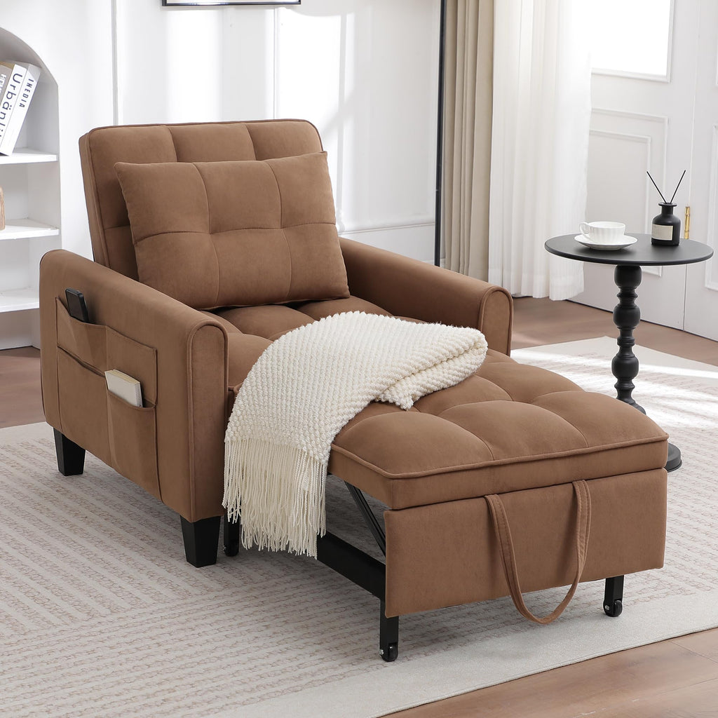 Convertible Sleeper Chair, 3 in 1 Sleeper Chair Bed Pull Out Sofa Bed Chairs, Single Sofa with Adjustable Backrest for Adults Reading Living Room, Bedroom, Black