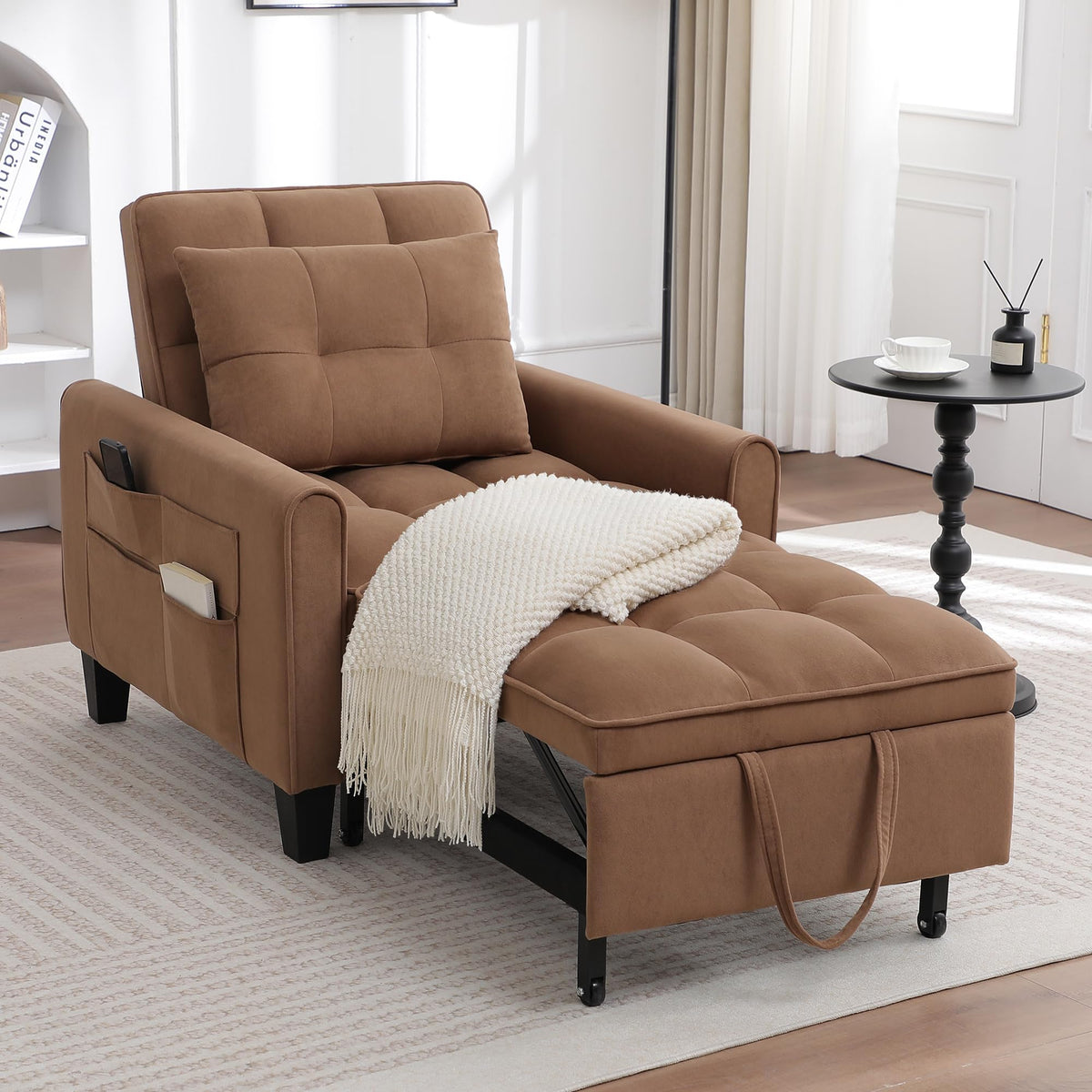 Convertible Sleeper Chair, 3 in 1 Sleeper Chair Bed Pull Out Sofa Bed Chairs, Single Sofa with Adjustable Backrest for Adults Reading Living Room, Bedroom, Black
