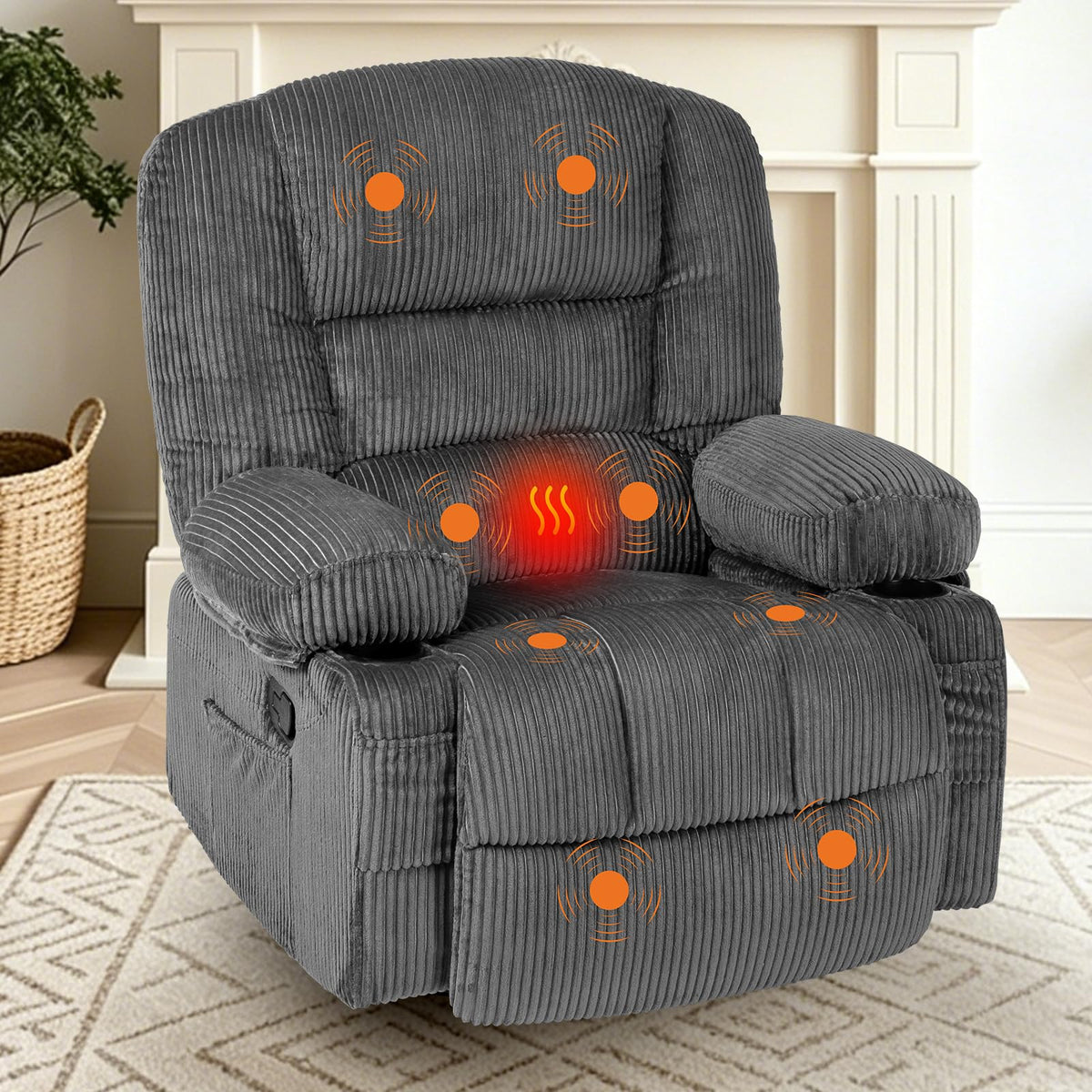 Garvee Oversized Recliner Chair,Extra Wide 360Â° Swivel Rocker Massage Heat