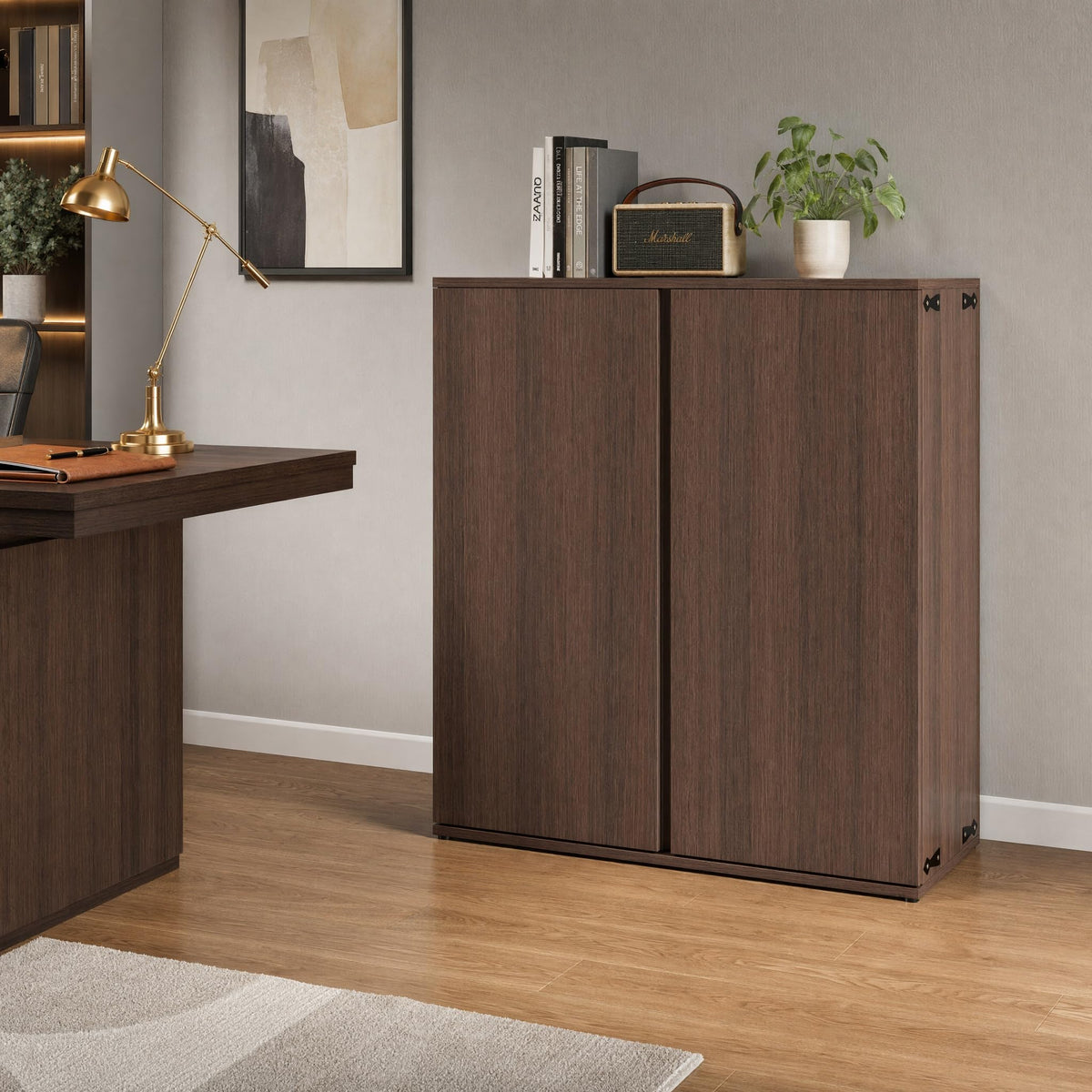 Liquor Cabinet with Wine Rack & Stemmed Holder & Drawer, Walnut