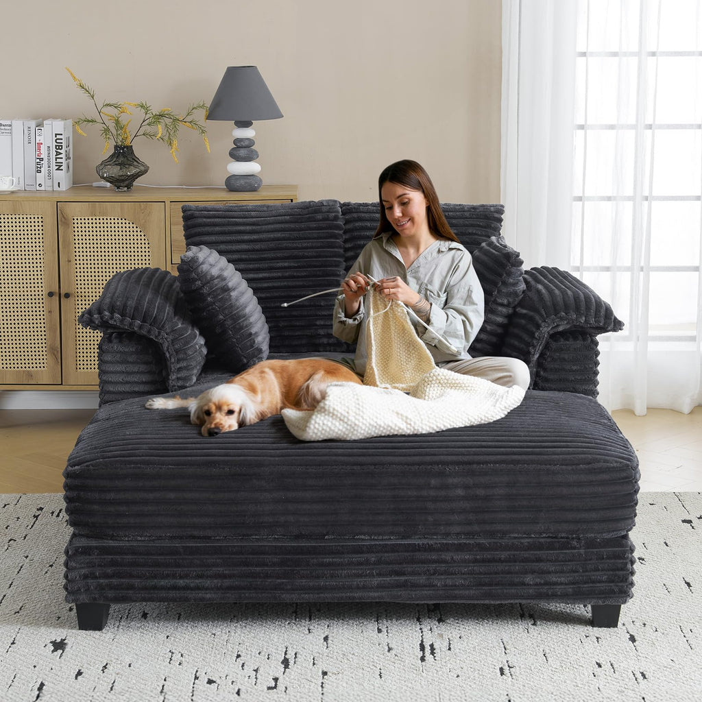 VINGLI 56" Wide Oversized Chaise Lounge Chair with Plush Padded Armrests