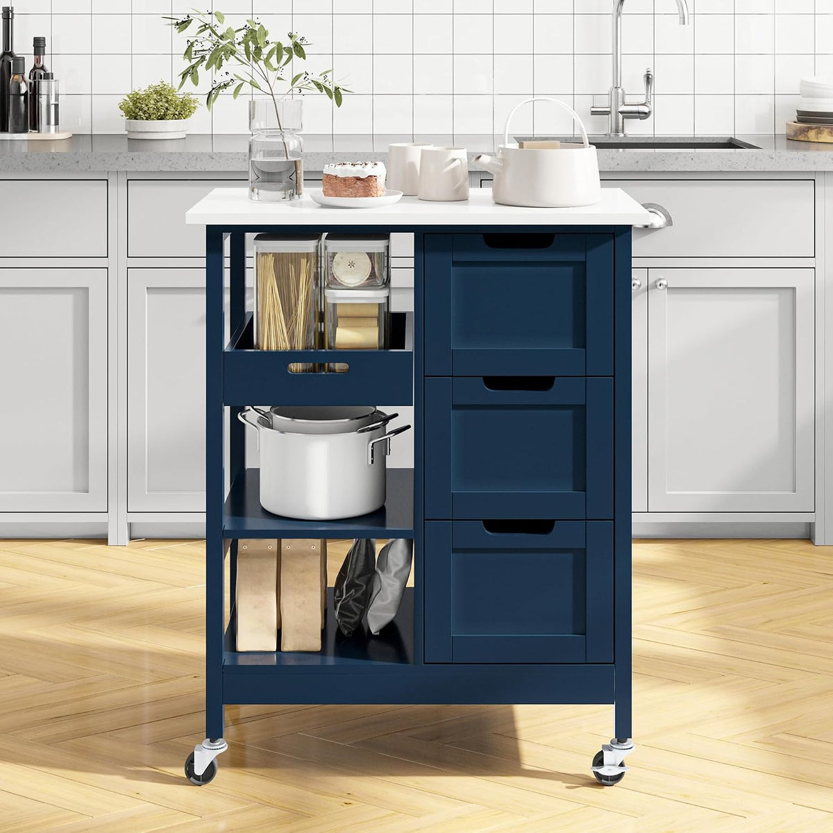 YITAHOME Small Solid Wood Top Kitchen Island Cart on Wheels with Storage
