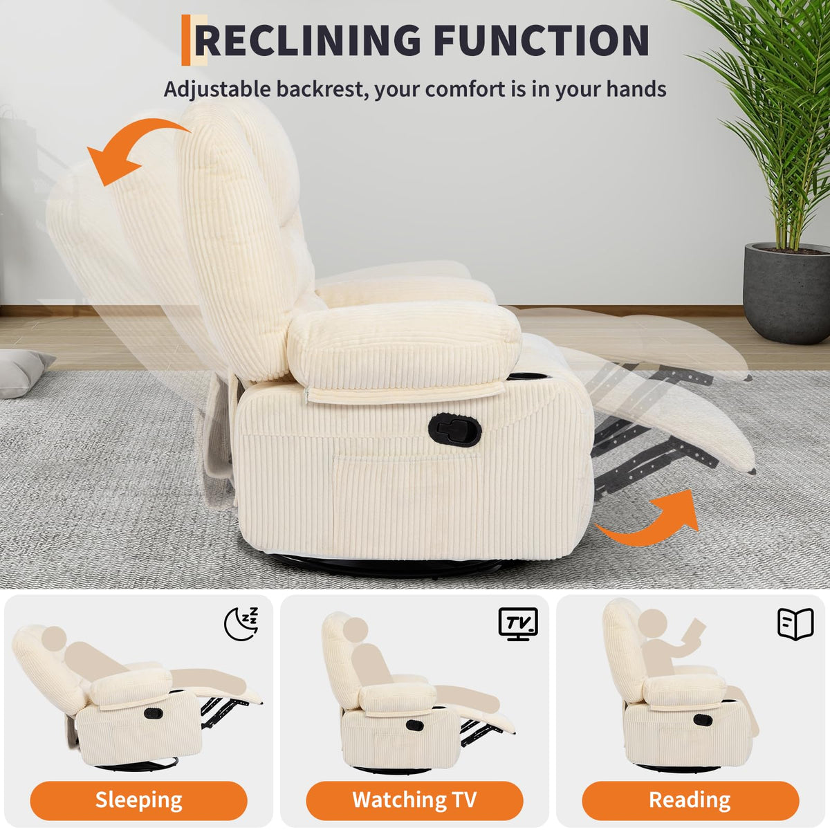 Garvee Oversized Recliner Chair,Extra Wide 360Â° Swivel Rocker Massage Heat