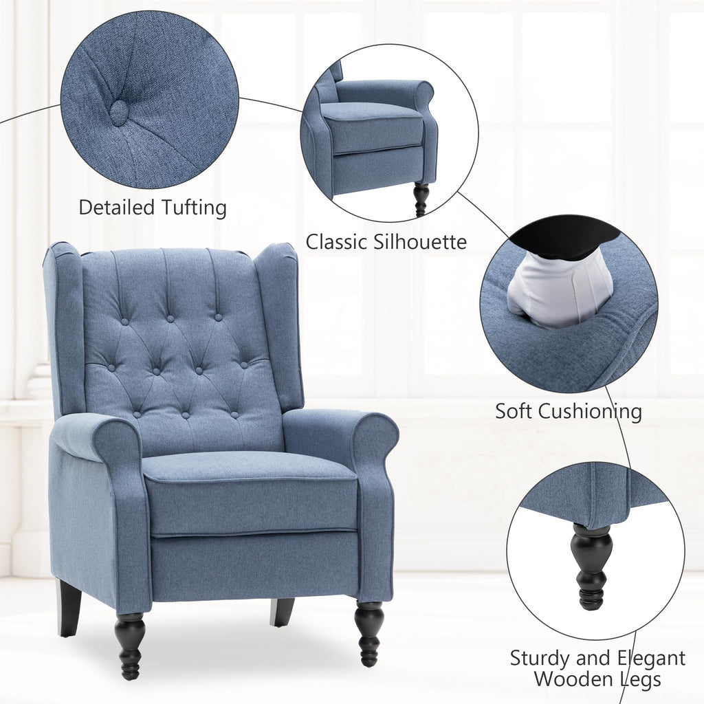 Mid Century Wingback Recliner Chair for Adults, Modern Linen Fabric Push Back Recliner Chairs with Button Tufted Upholstered Back & Footrest, Manual Recliner Chais for Living Room, Nursery, Gray