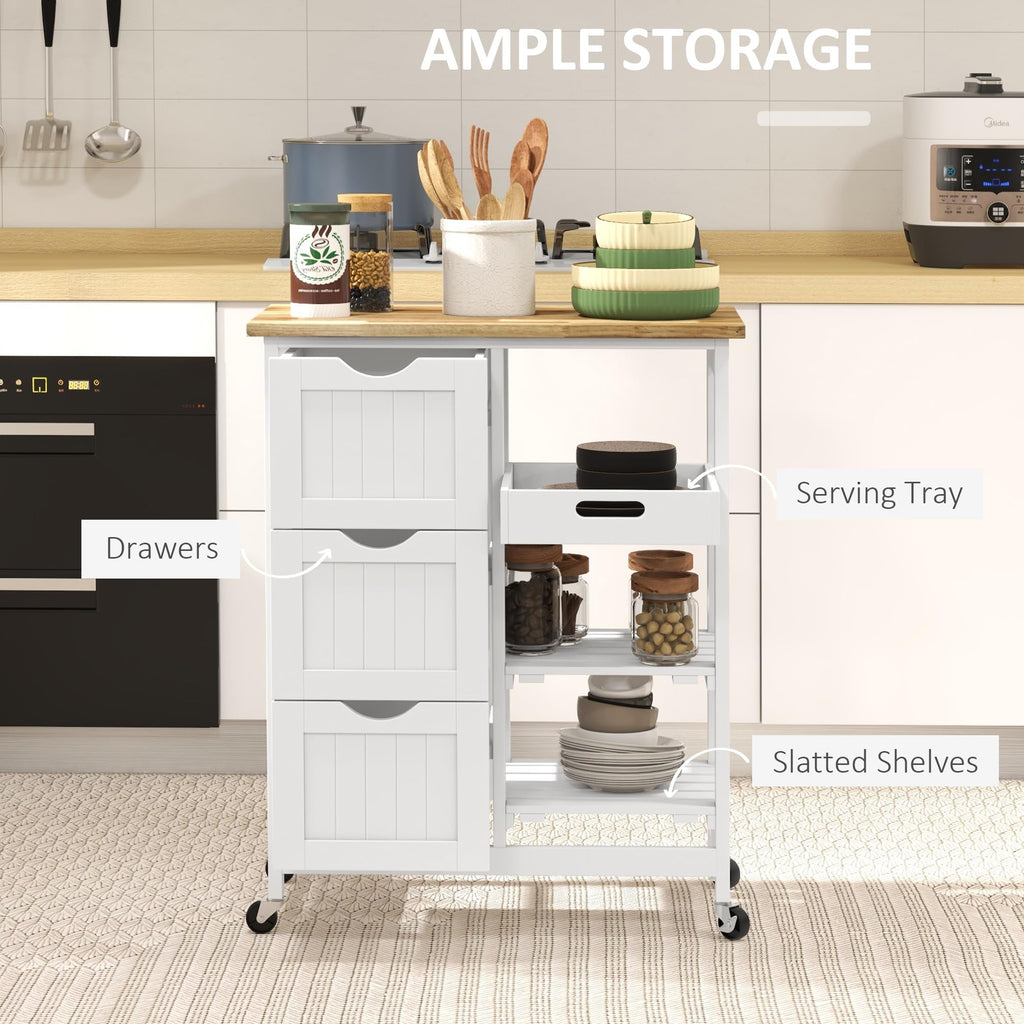 HOMCOM Kitchen Island Cart, Rolling Kitchen Island, Wood Top, Gray
