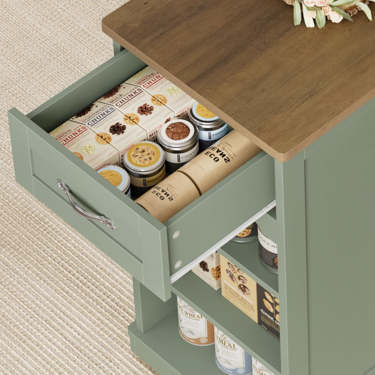 HOSTACK Kitchen Island Cart with Storage, Rolling Island Table, Ash Gray