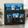 Wine Bar Cabinet with LED Lights, Liquor Cabinet for Home, Coffee Bar Cabinet with Wine Rack and Glass Holder, Black Home Bar Cabinets, Kitchen Buffet Sideboard for Living Room, Dining Room