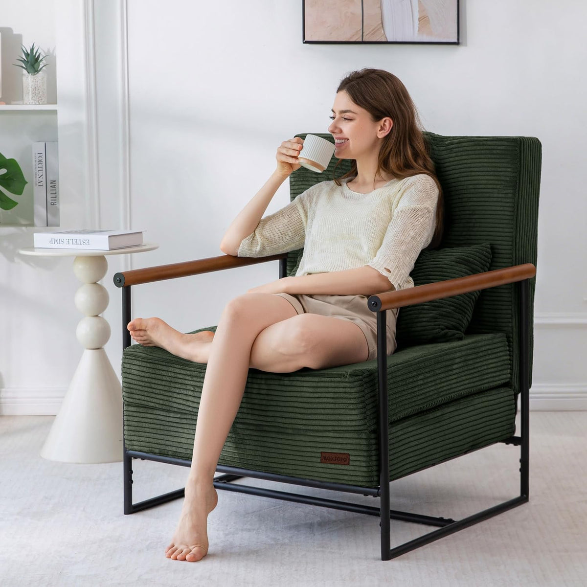 MAXYOYO Chair Bed, Adjustable Sleeper Chair, Single Sofa Bed with Frame