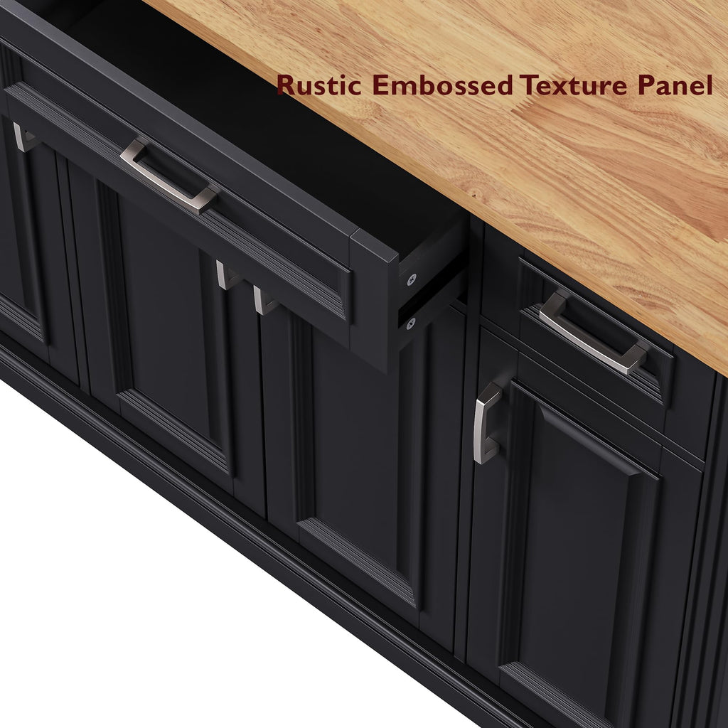 Merax 54" Large Kitchen Cart Island on Wheels with Drop Leaf,Adjustable Shelves,3 Drawers,Embossed Texture Design for Dining Room
