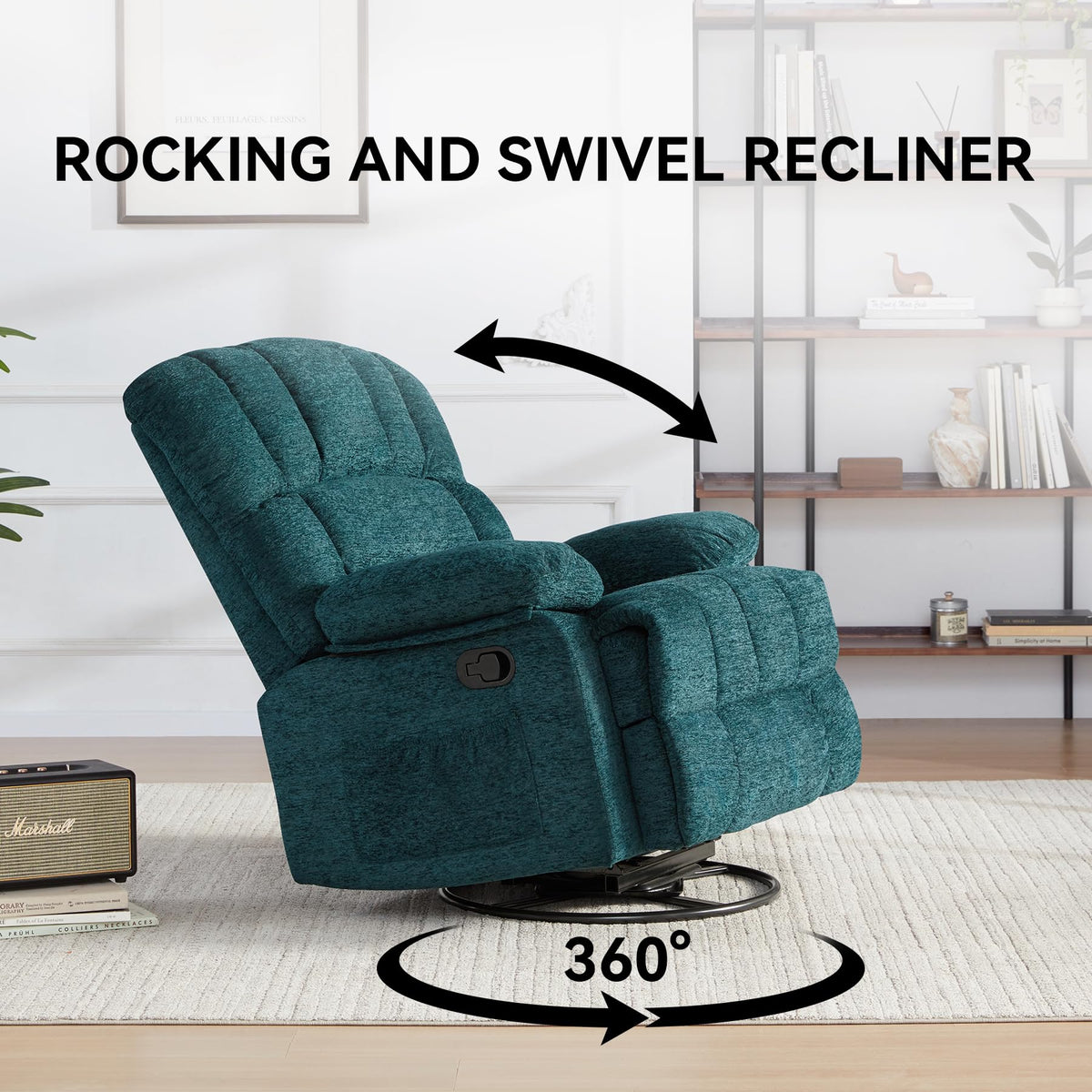 WILLOVE 41" Oversized Rocker Recliner Chair, Rocking Recliners Overstuffed Soft Big Man Manual Recliner, Extra Large Chenille Living Room Chair 350 LBS Capacity, Grey, L