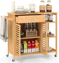 LOKO Mobile Bamboo Kitchen Island Cart, Rolling Storage Sideboard, Natural