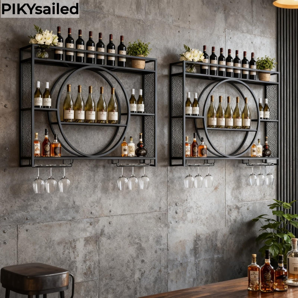 39" Upgrade Metal Wall Mounted Wine Rack, 3-Tier Large Capacity Hanging Bar Shelf, Modern Liquor Wall Shelves for Home & Dining, Gold