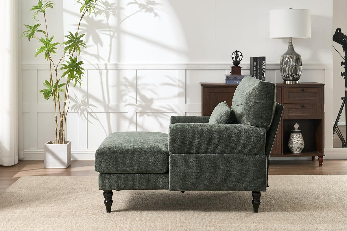 35" Modern Chenille Chaise Lounge Chair (Green)
